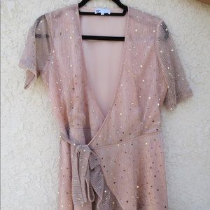 Pink with good starts wrap dress